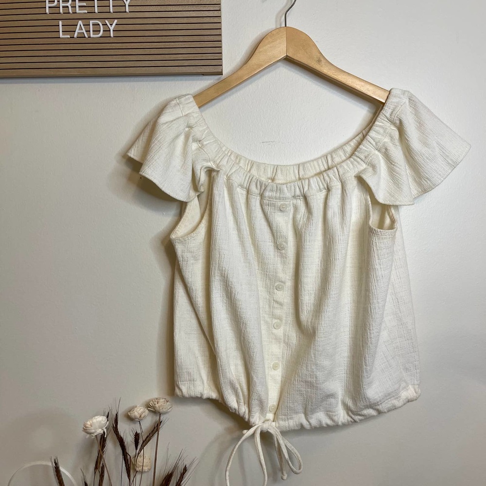 Madewell Cream Blouse with Ruffled Sleeves